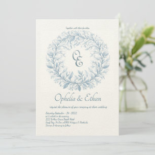 Invitation Monogramme bleu français mariage d'écusson victori