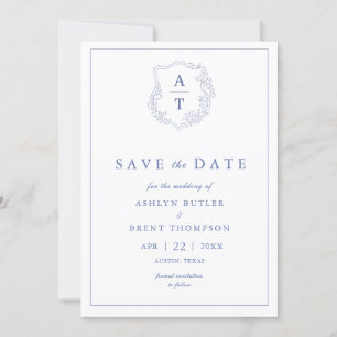Invitation Monogramme bleu Mariage Enregistrer la date