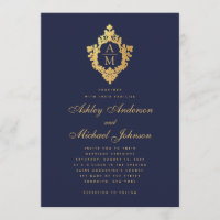 Monogramme Bleu Nuit Faux Or Couronne de Mariage V