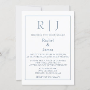 Invitation Monogramme bleu outremer Élégant Mariage minimalis