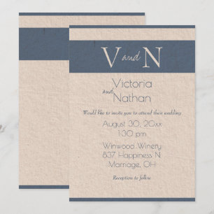 Invitation Monogramme Bleu Papier Vintage Mariage moderne