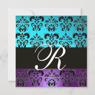 INVITATION MONOGRAMME BLEU TURQUOISE TURQUOISE BLEU PURPLE