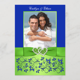 Invitation Monogramme Bleu, Vert Floral PHOTO Mariage Inviter