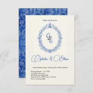 Invitation Monogramme bleu victorien Floral Crest