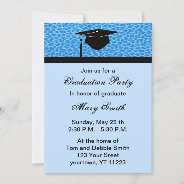 Invitation Monogramme Blue Leopard Graduation Party Invitatio (Devant)