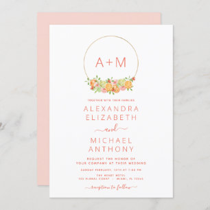 Invitation Monogramme Blush Pink Citrus Floral Mariage Invita