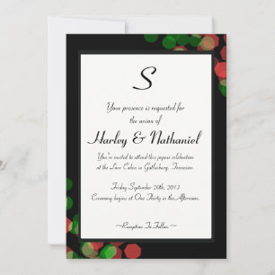 Invitation Monogramme Bokeh Rouge et Vert
