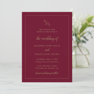 Invitation Monogramme bordeaux simple Mariage élégant formel
