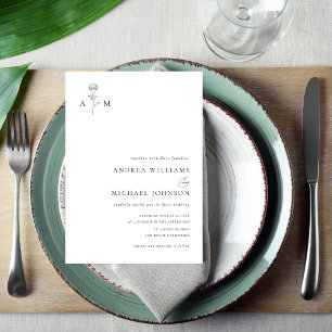 Invitation Monogramme botanique Ampersand Mariage blanc clair