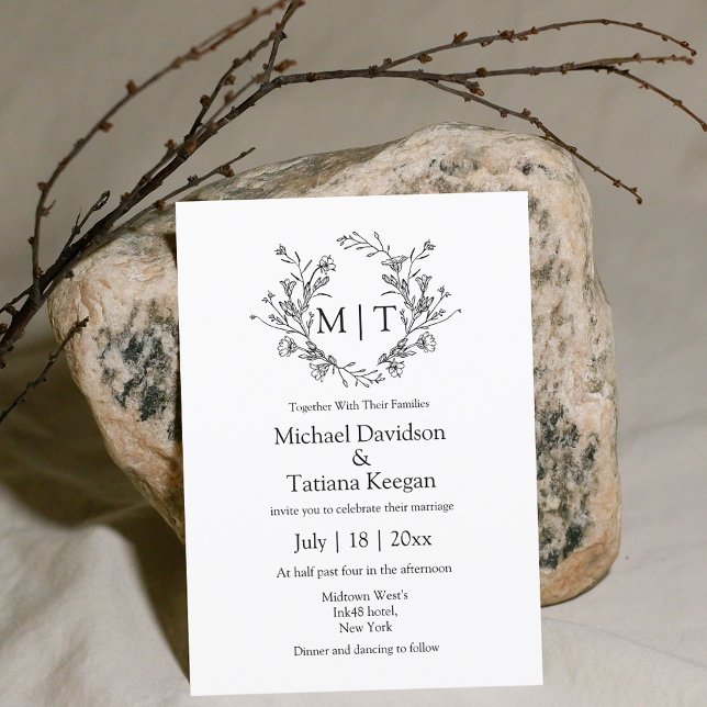 Invitation monogramme botanique classique typographie mariage (Créateur téléchargé)