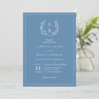 Monogramme botanique couronne Mariage bleu royal