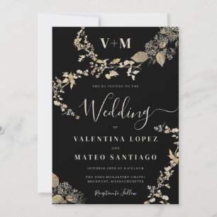 Invitation Monogramme botanique rustique Mariage noir