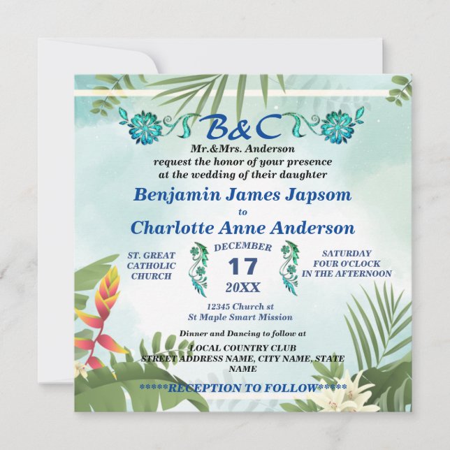 Invitation Monogramme botanique rustique Mariage personnalisé (Devant)