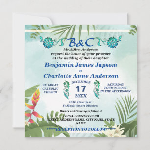 Invitation Monogramme botanique rustique mariage personnalisé