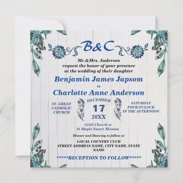 Invitation Monogramme botanique rustique Mariage personnalisé (Devant)