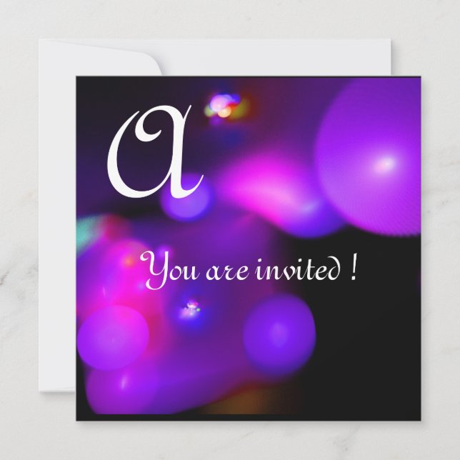 Invitation MONOGRAMME BULLE DE QUANTIQUE violet noir rose (Devant)