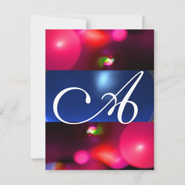 Invitation MONOGRAMME BULLE QUANTIQUE rouge bleu (Devant)