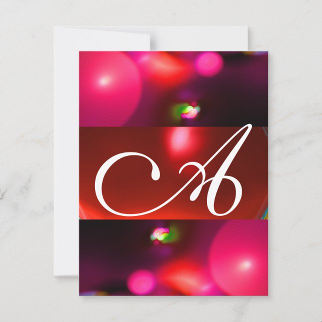Invitation MONOGRAMME BULLE QUANTIQUE rouge noir rose (Devant)