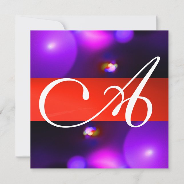 Invitation MONOGRAMME BULLE QUANTIQUE rouge noir violet (Devant)