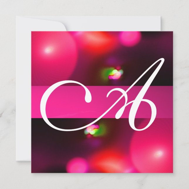 Invitation MONOGRAMME BULLE QUANTIQUE rouge rose (Devant)