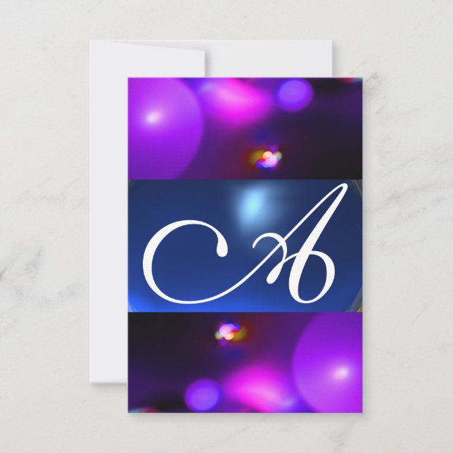 Invitation MONOGRAMME BULLE QUANTIQUE  violet bleu rsvp (Devant)