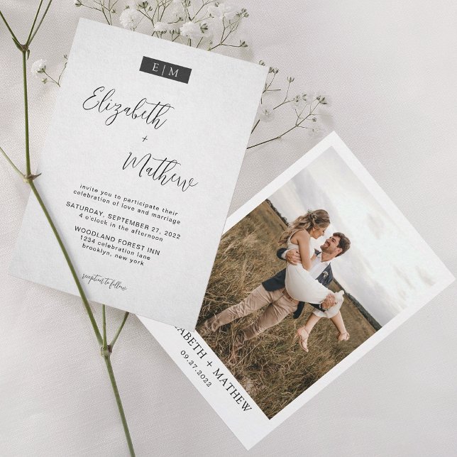 Invitation Monogramme calligraphie minimaliste Mariage photo (Créateur téléchargé)