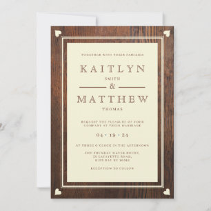 Invitation Monogramme cardiaque Mariage rustique en noix fonc