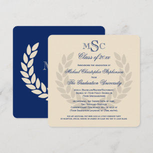 Invitation Monogramme Carré Classic Blue College Graduation E