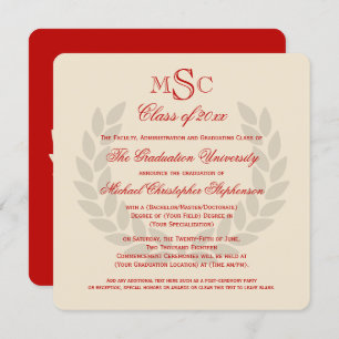 Invitation Monogramme Carré Classic Red College Graduation