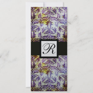 Invitation MONOGRAMME CARRÉ EN DAMAS ANCIEN, noir violet, arg