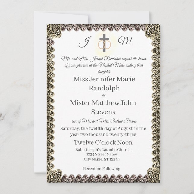 Invitation Monogramme Catholique Vintage Wedding (Devant)