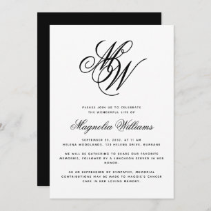 Invitation Monogramme Célébration de la vie Service commémora