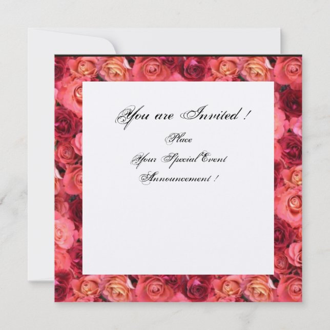 Invitation MONOGRAMME CHAMP DE ROSES,Rose,Rouge Noir Blanc Ch (Devant)