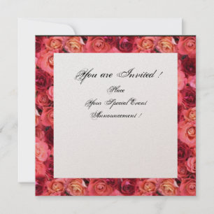 Invitation MONOGRAMME CHAMP DE ROSES,Rose,Rouge Noir Blanc Ch