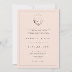 Invitation Monogramme classique Blush Jasmine Crest Mariage