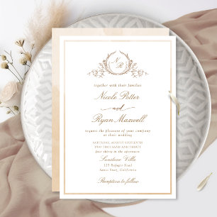 Invitation Monogramme classique crème beige Mariage d'aquarel