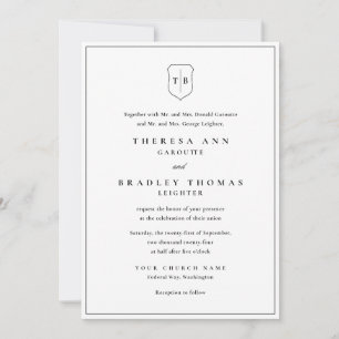 Invitation Monogramme classique élégant Mariage de crête noir