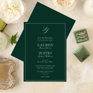 Invitation Monogramme classique Emerald Green Calligraphie Ma