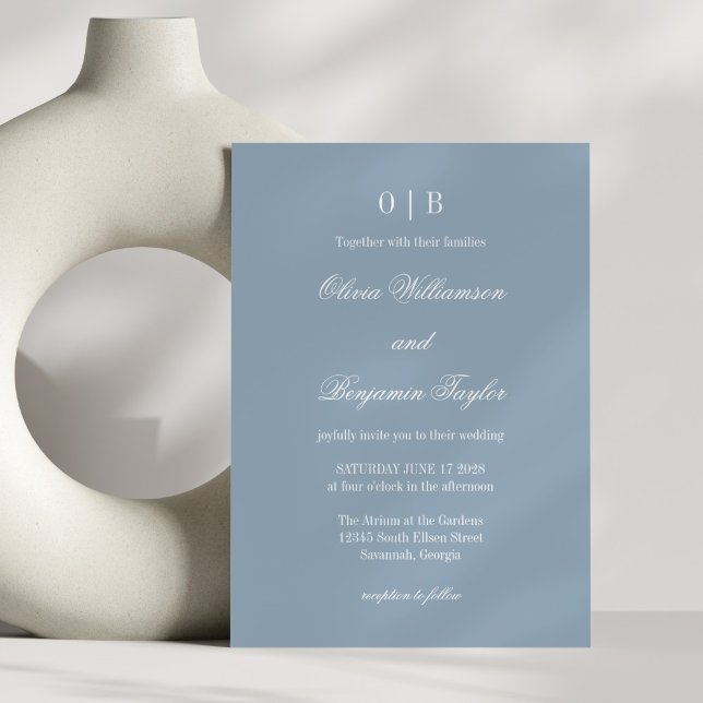 Invitation Monogramme classique Mariage bleu poussiéreux mini (Créateur téléchargé)
