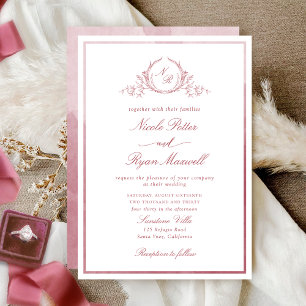 Invitation Monogramme classique Mariage d'aquarelle Bourgogne