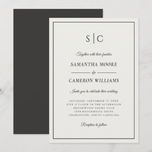 Invitation Monogramme classique Mariage moderne crème & noir