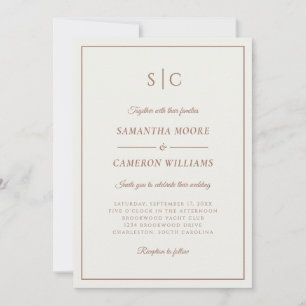 Invitation Monogramme classique Mariage moderne et crème Brow