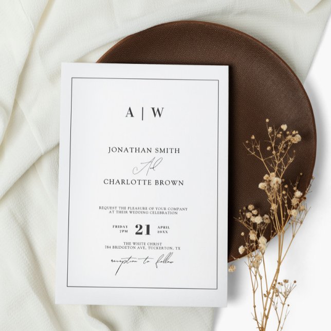 Invitation Monogramme classique Mariage noir et blanc (Créateur téléchargé)