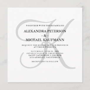 Invitation Monogramme classique moderne en Mariage gris