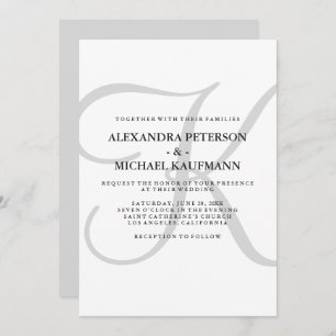 Invitation Monogramme classique moderne vertical en Mariage g