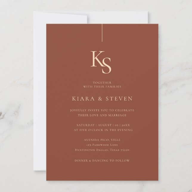 Invitation Monogramme classique simple | Boho Mariage en terr (Devant)