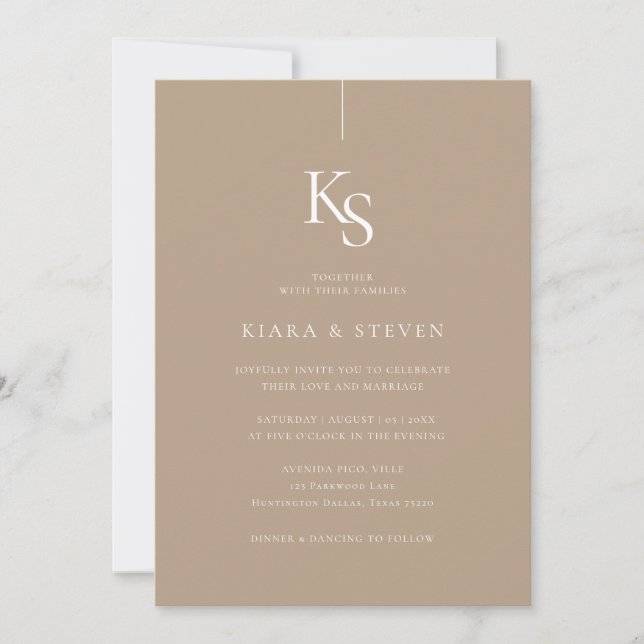 Invitation Monogramme classique simple | Pale Taupe Mariage (Devant)