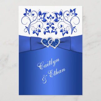 Invitation Monogramme Cobalt Blue, White Floral Wedding Invit