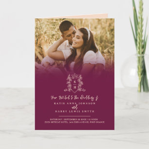 Invitation Monogramme couronne d'or noir option repas mariage