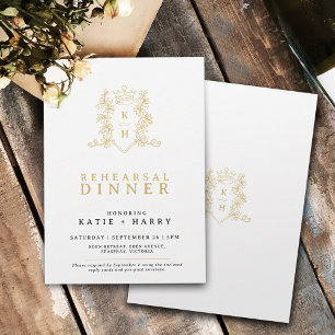 Invitation Monogramme couronne or blanc répétition de mariage